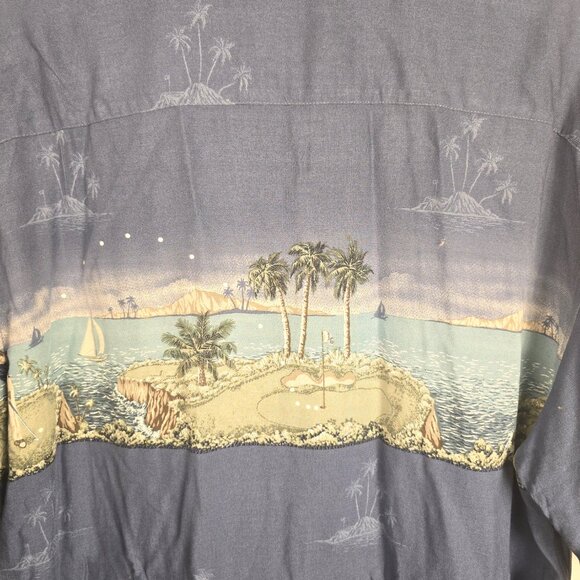 Campia Moda Mens Hawaiian Golf Shirt Large Dusty Blue Short Sleeve Button Up - Picture 7 of 9